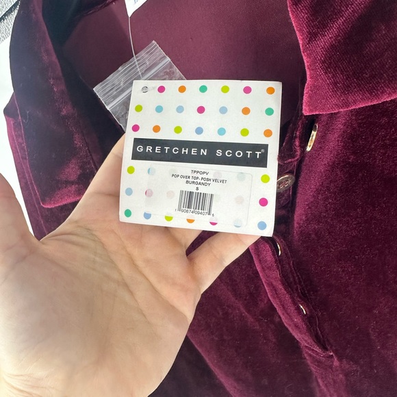 Gretchen Scott pop over top in burgundy posh velvet - gold button details SMALL - Picture 5 of 6